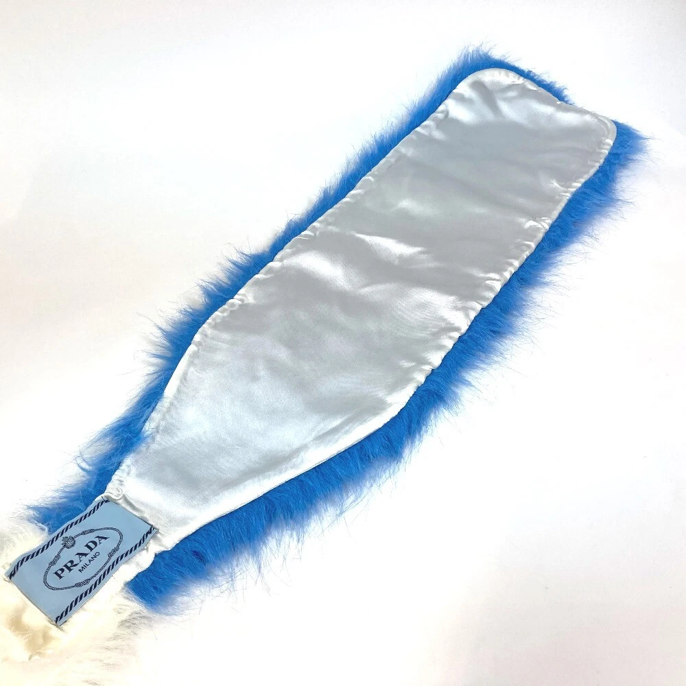PRADA P7469 Fur Stole/Shawl Bicolor Tippet Scarf Faux fur Blue x White