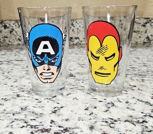 The Pair of Marvel Comics 16oz Glasses Set of 2 Captain America and Iron Man