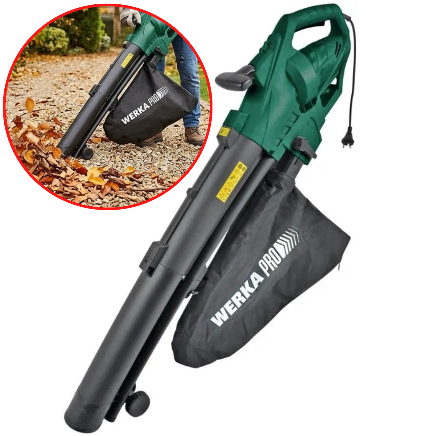 Aspirateur souffleur broyeur de feuilles pour enlever les dechets humides
