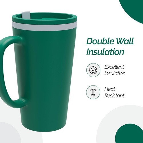 Cone 16oz Insulated Travel Mug with Handle, Double Wall, Slide-Closure Lid, B... - Picture 3 of 7