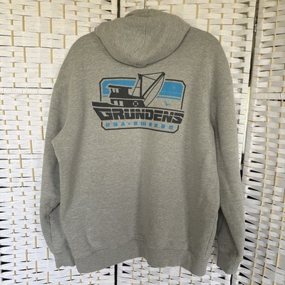Grundens Gray Fleece Pullover Hoodie XL USA SWEDEN Drawstring Pockets  DWR