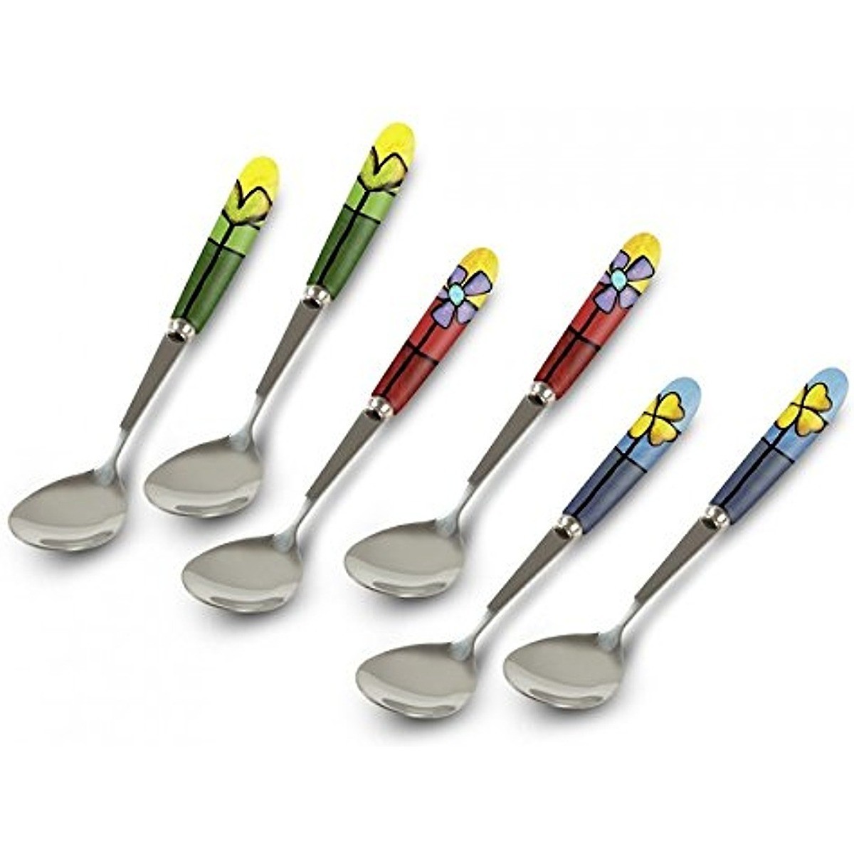 Set 6 cucchiaini Egan Campo di Cuori acciaio e ceramica decorata