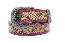 HandTooled Floral Belt, 1.5 Hand Painted Belt with Removable Western Buckle