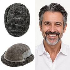 Swiss Lace Front Mens Toupee Poly Skin Hairpieces Human Hair Replacement System