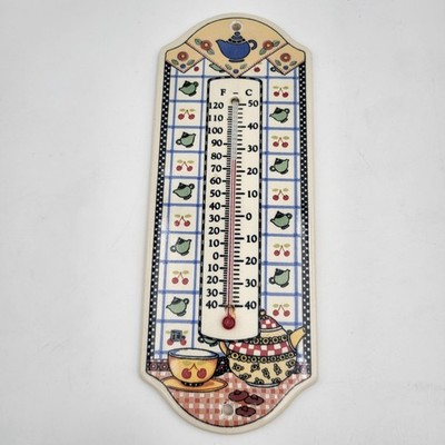 Vintage Mary Engelbreit Thermometer Whimsical Teapot & Cherry Design.