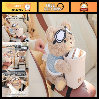 2-in-1 Cute Bear Car Tissue Box & Trash Can - Stylish Armrest Holder, Aesthetic