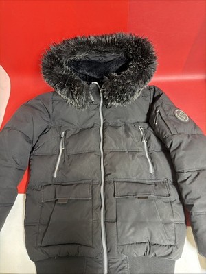 Supply & Demand Men s Black Puffer Parka Jacket Faux Fur Hood Size Large