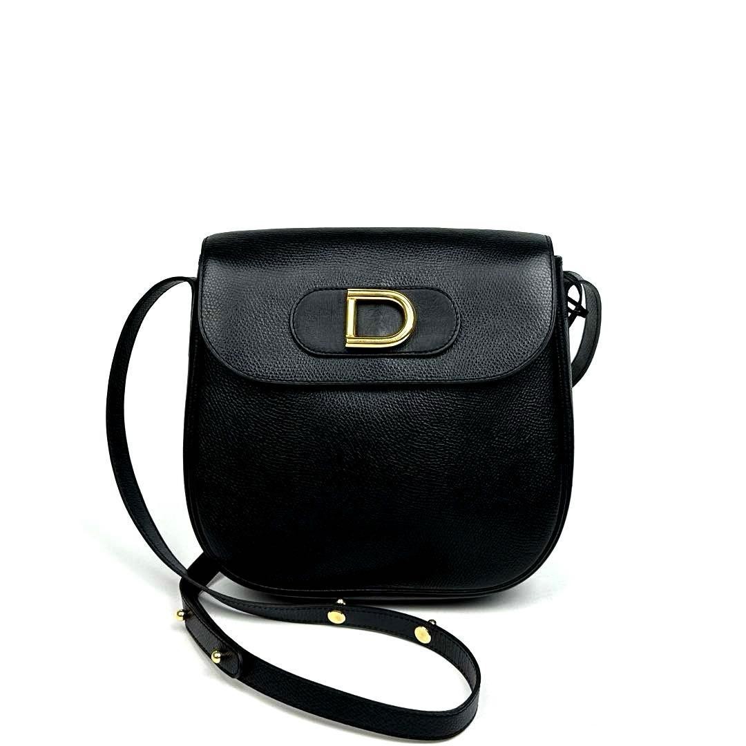 Crossbody Bag Mini Shoulder Bag DELVAUX D Logo Leather Gold Black Used Vintage-image