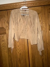 “San Joy” Size Large Faux Leather Tasseled Drapey Tan Jacket