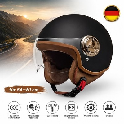 Jethelm matt schwarz mit Schutzbrille Sturzhelm Rollerhelm Motorradhelm DHL