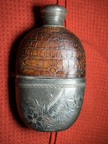 Civil War Era Whiskey Flask-Glass & Leather with Cap-Non Better