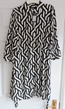 Geo Pattern Woman's Black-Cream Shirt Dress 3/4 Sleeve Belted UK Size 12 BNWT