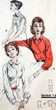 1950s Vtg MCM Butterick 7961 Sewing Pattern Cut Misses Blouse Sz 18 No Instruct