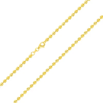 Hommes 10K Jaune or Massif 3mm Diamant Lune Coupe Perle Chaîne de Boules 55.9cm - Photo 1/4