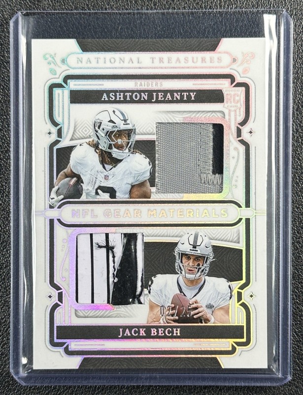 ASHTON JEANTY BECH 2025 NATIONAL TREASURES NFL GEAR PATCH SILVER RC JSY# 2/25
