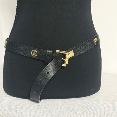 Michael Kors Black Belt with Gold MK Logo Buckle Michael Kors Womens Black Saffiano Leather Belt Gold Buckle  main image 3