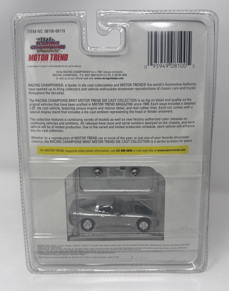 Racing Champions Mint Motor Trend Edition #92 1997 Chevy Corvette prata - Imagem 2 de 2