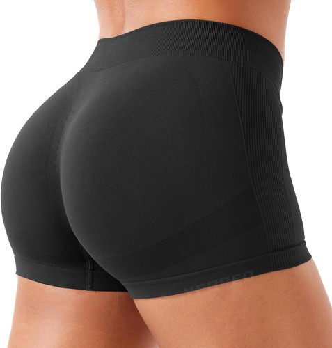 YEOREO Women Workout Booty Shorts Low Rise 2.5" Impact Scrunch Small, Black