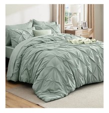 Bedsure Queen Comforter Set Sage Green 7 Piece Bed in a Bag Pintuck Bedding Set