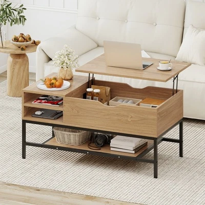 Lift Top Coffee Table Living Room Table with Bottom Storage Shelf - Image 1 of 4