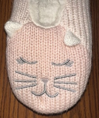 Cozy Warm Slipper Socks Rose Cat Face Plush S/M With Grippers NWT Capelli