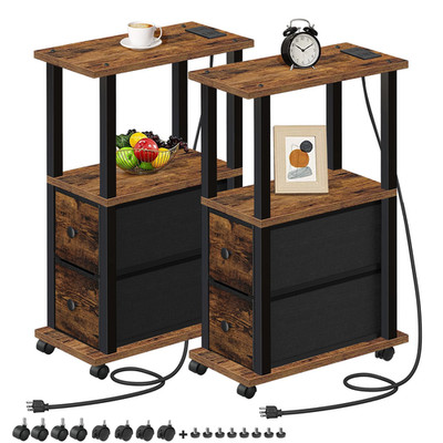 Tutotak Small Narrow End Tables Side Tables 2 Fabric Drawers Set Of 2 Bedside
