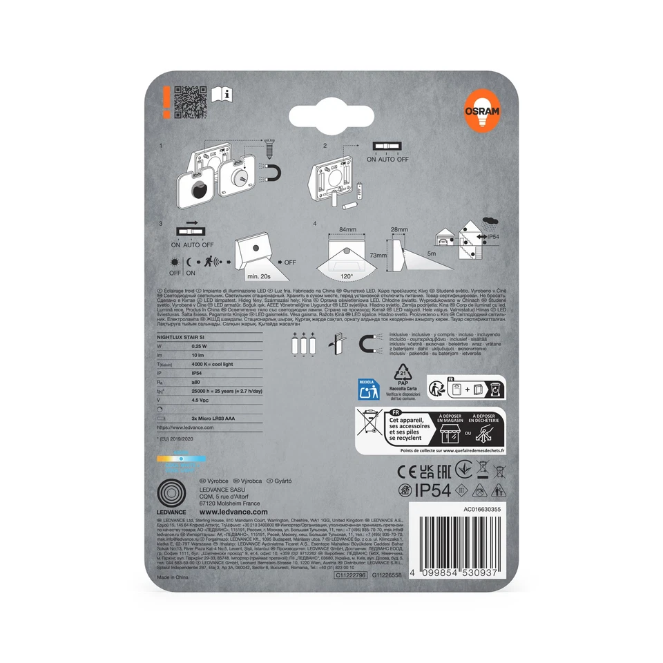 OSRAM NIGHTLUX Stair Treppenbeleuchtung, Silber, Bewegungssensor, IP54, - Bild 3 von 4