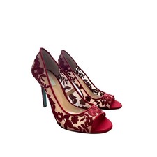 Betsey Johnson Adley Red Floral Embroidered Peep Toe Heels Size 9