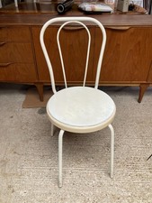 Vintage Style Quality White Metal Frame Round Wooden Seat Dining Chair