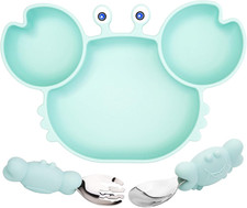 Silicone Suction Plate for Toddlers with Fork Spoon Set - Self Feeding Training