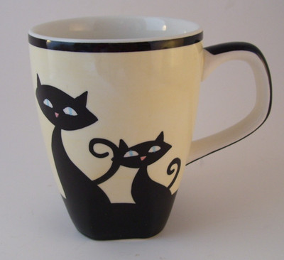 Hues N Brews Atomic Cat Tall Coffee Tea Mug Pale Yellow Black