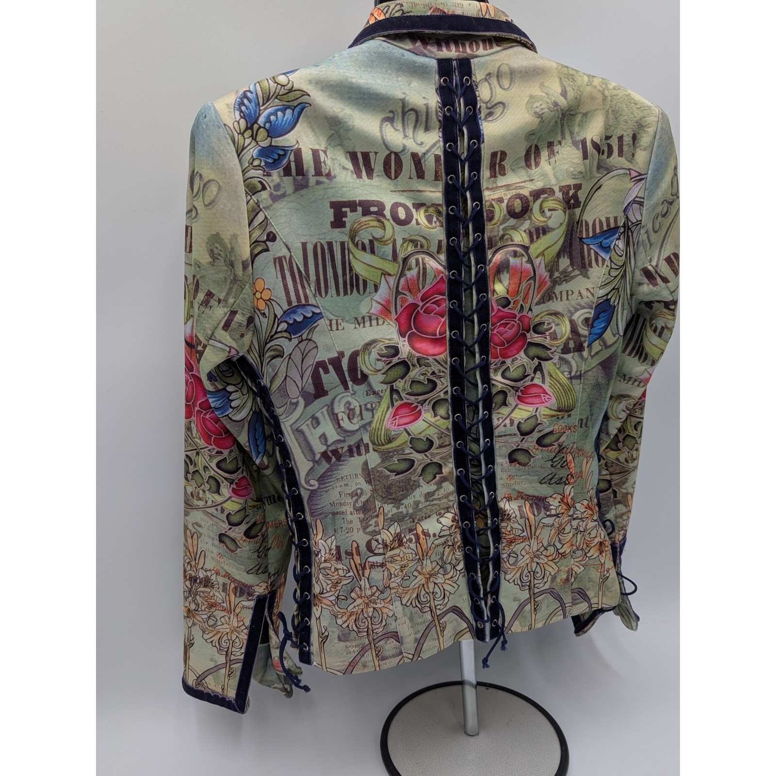 BOHO CHIC Tattoo Floral Lace Up Blazer Jacket Women Size 6