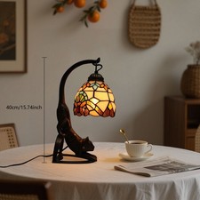 Table Lamp, Bedside Lamp with Cat Base Tiffany Style Table Lamp Bronze, Colorful