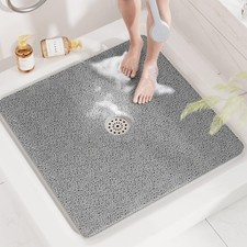 Square Shower Mat, 32 x 32 Inch Non Slip Bath Mat for Tub, Soft PVC Loofah Ba...