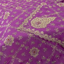 Sanskriti Vintage Dupatta Georgette Purple Hand Beads Zardozi Wedding Scarf Veil