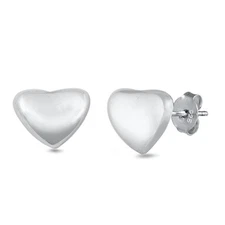 Sterling Silver Puffy Heart Promise Love Classic Simple Earrings 925 New