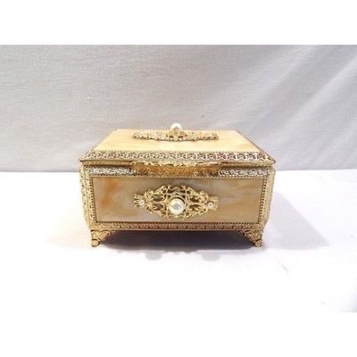 Reuge Heritage House Romeo & Juliet trinket jewelry music box, gold pearl