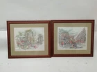 Pair Framed Paris Place du Tertre Prints Montmartre Sacre Coeur x2