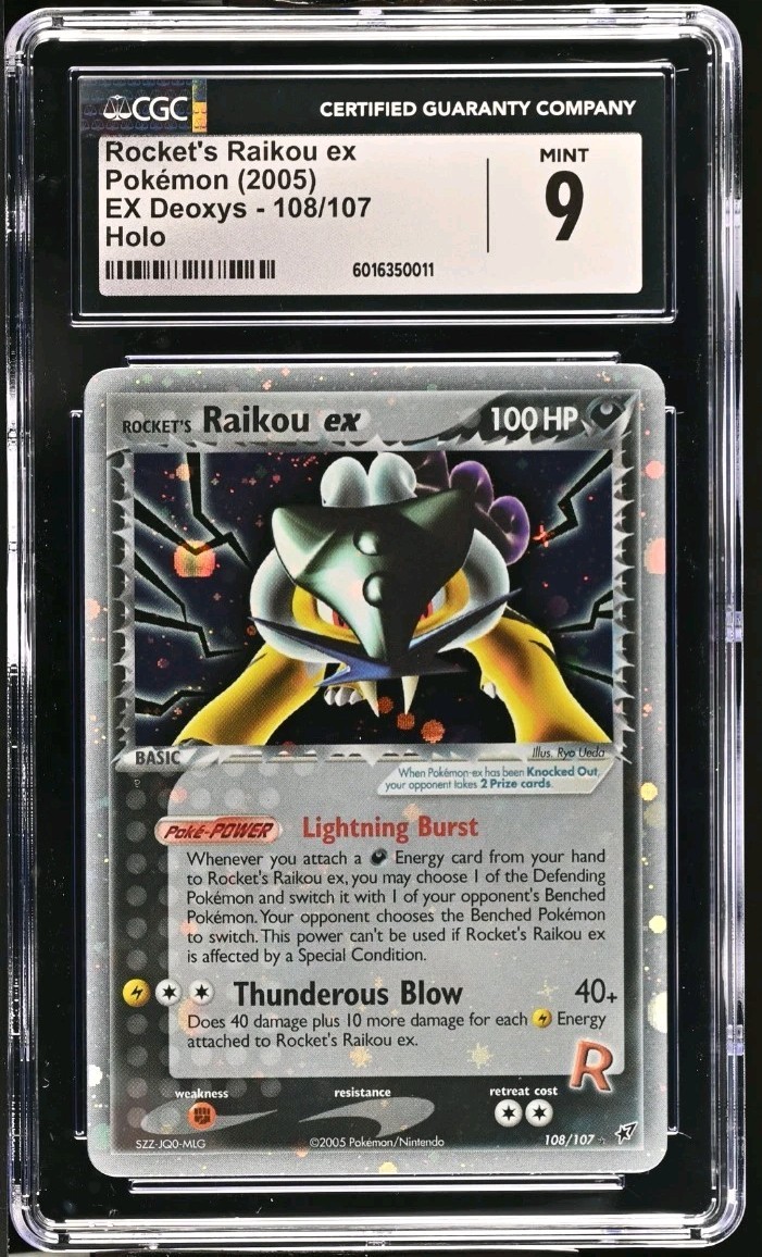 Rocket's Raikou Ex 108/107 (Holo Bleed) Ultra Rare Pokémon Ex Deoxys CGC 9 MINT 
