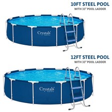 10FT/12Ft Large Swimming Pool Steel Frame Above Ground Outdoor & 33" Pool Ladder