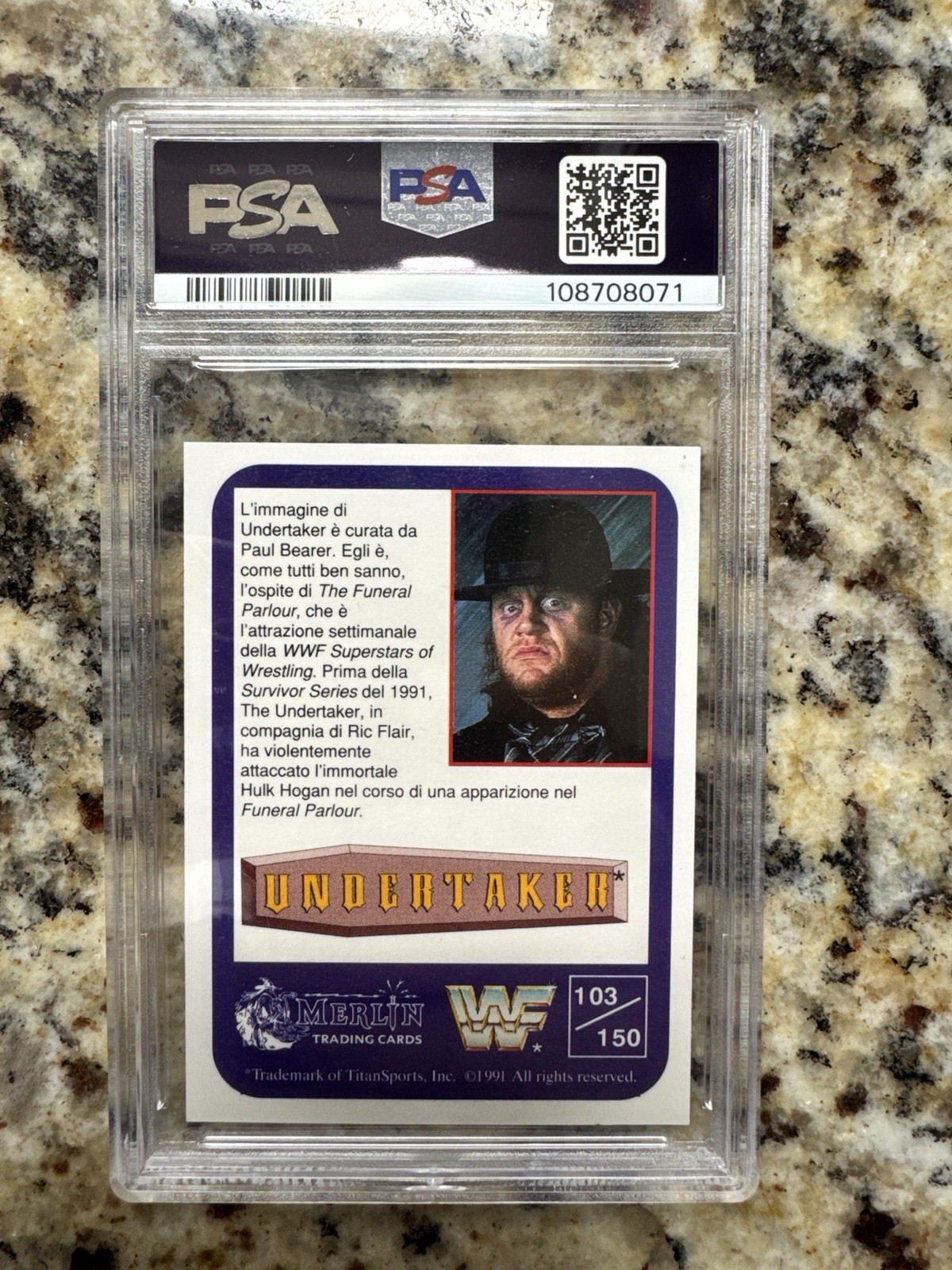 1991 Merlin WWF The Undertaker Italian Rookie Card #103 PSA 8 view 7