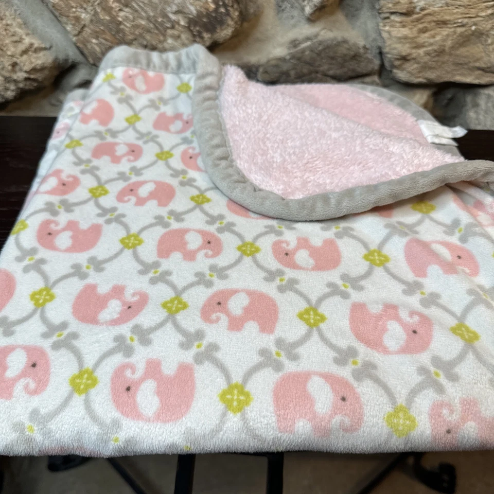 Blankets And Beyond Elephants Baby Blanket Pink Gray Fleece Plush Crib - Image 3 of 4