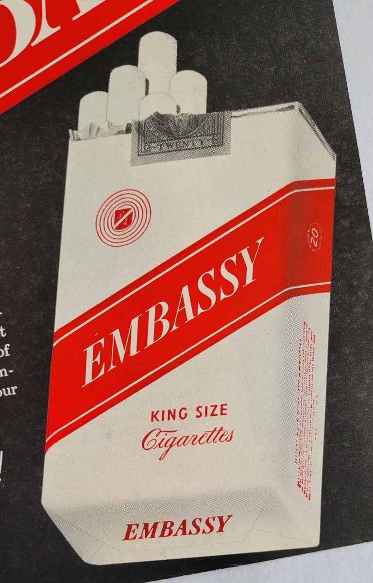 embassy cigarettes price 1949 Embassy Cigarettes Print Ad 5.25