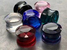 PAIR Faceted Glass Double Flare Plugs Gauges Earlets Body Jewelry 