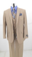 Men's Designer 2B Slim Fit Beige, Tan 3PC Vested Suit 99.99