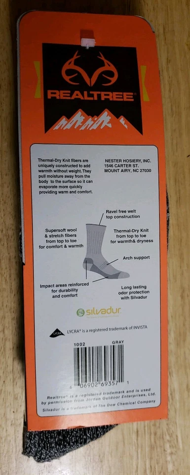 2 Pair REALTREE DRY FIT with SILVADUR SOCKS size Medium color Grey USA made - Image 2 of 4