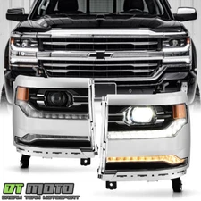 <FULL LED> 2016-2018 Chevy Silverado 1500 Chrome DRL Projector Headlights SET