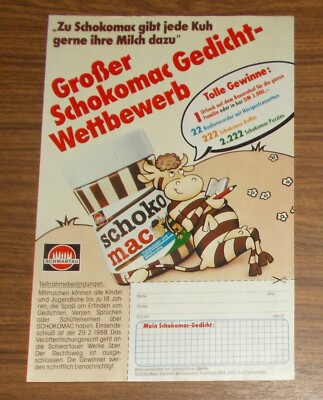 Rare Advertising Schwartau CHOKOMAC Large Poetry Competition 1987