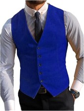 Men's Wedding Royal Blue Wool 5 Button Vest Scottish Kilt Waistcoat