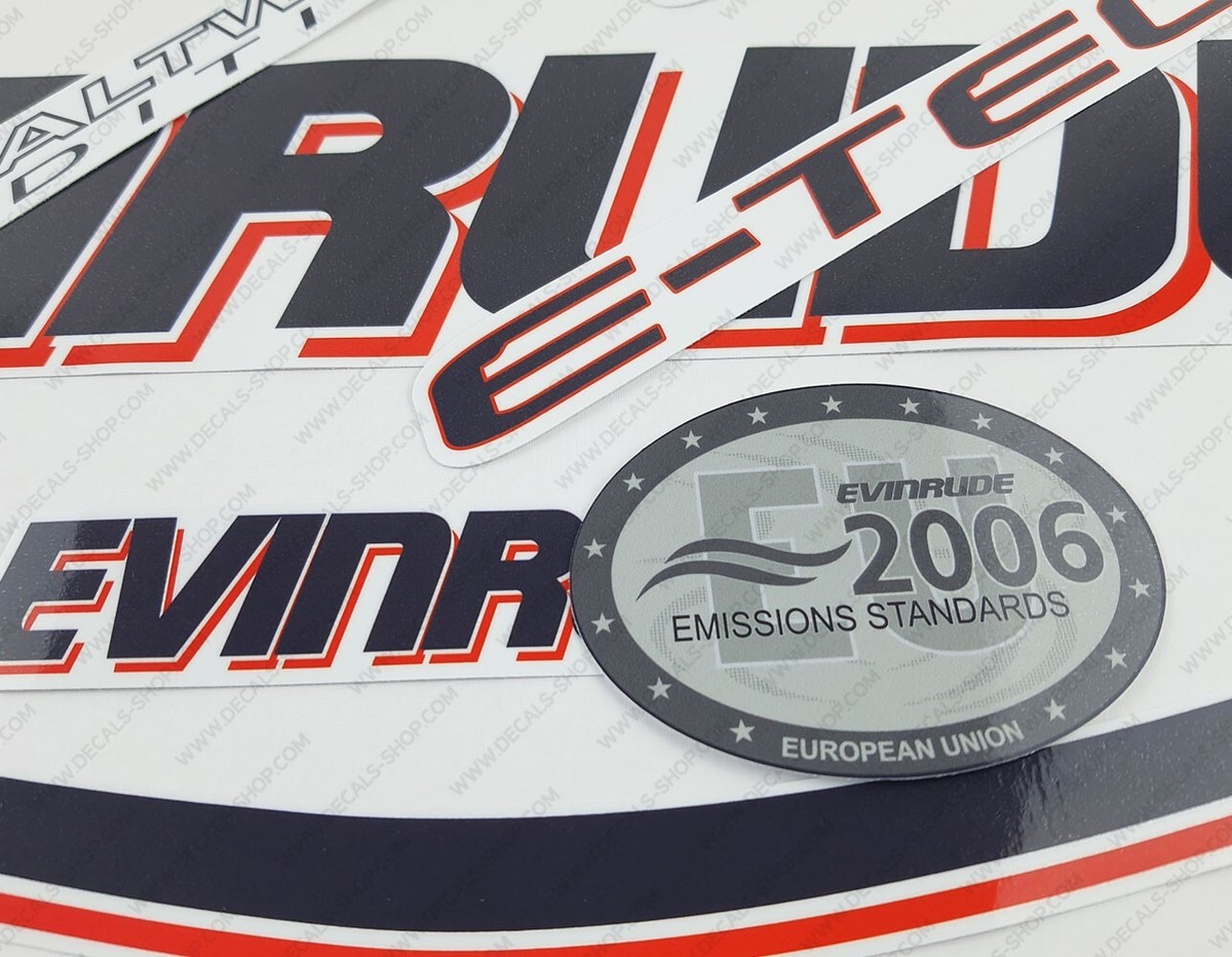 Evinrude 225HP E-tec Saltwater Decal Kit - Outboard Engine Replacement Die-cut Stickers